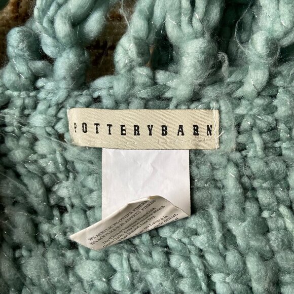 Pottery Barn Chunky Knit Turquoise Blue Throw Blanket with Fringe 50x60 inches - Picture 7 of 8